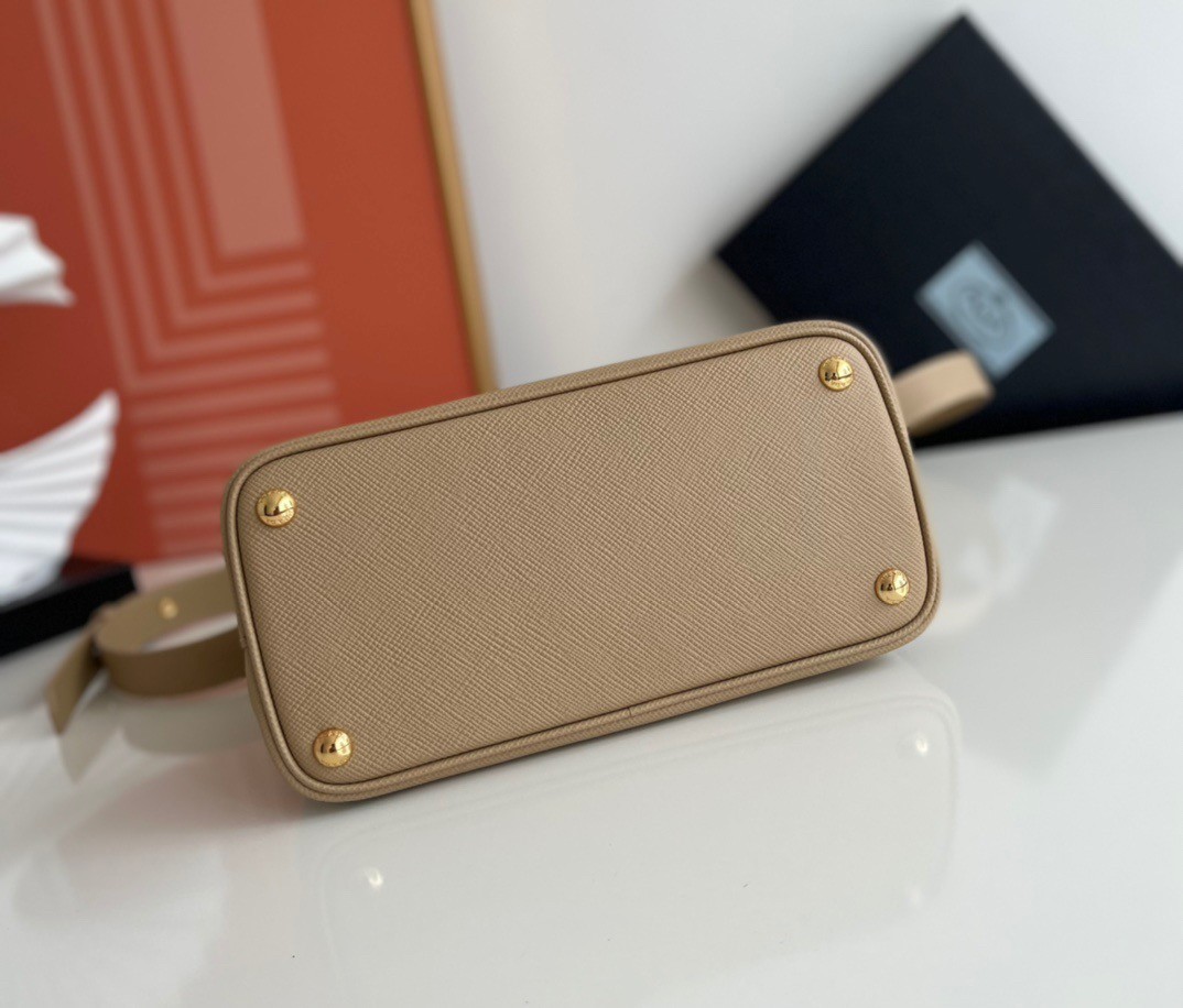 Pra*a double mini bag in beige saffiano leather