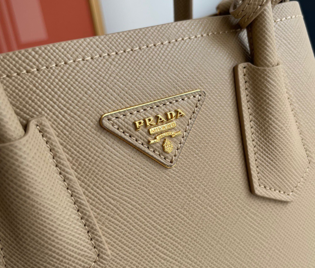 Pra*a double mini bag in beige saffiano leather