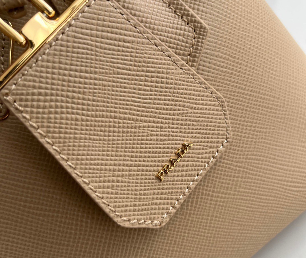 Pra*a double mini bag in beige saffiano leather