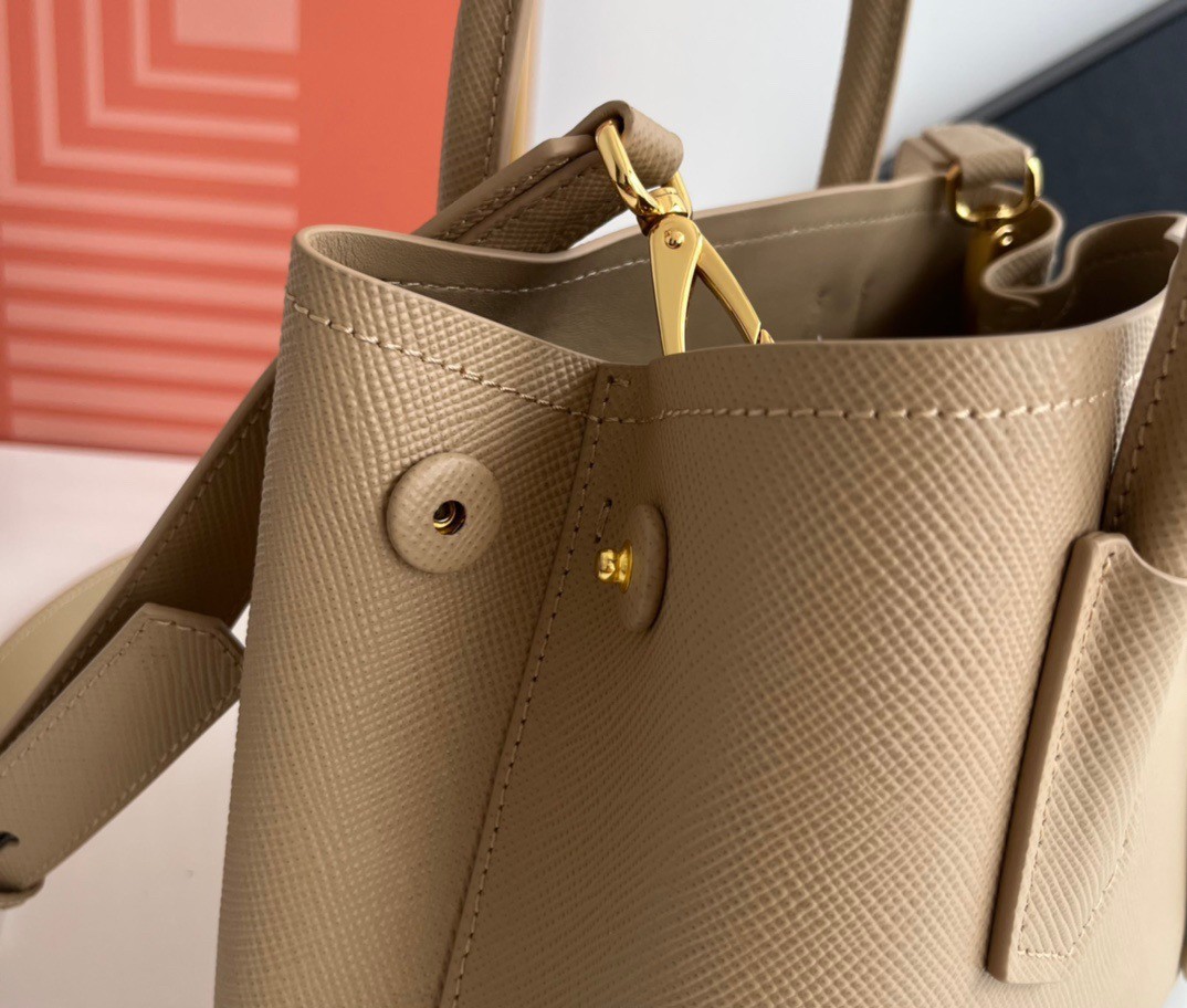 Pra*a double mini bag in beige saffiano leather