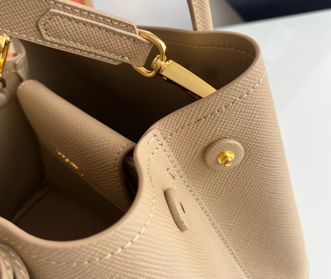 Pra*a double mini bag in beige saffiano leather