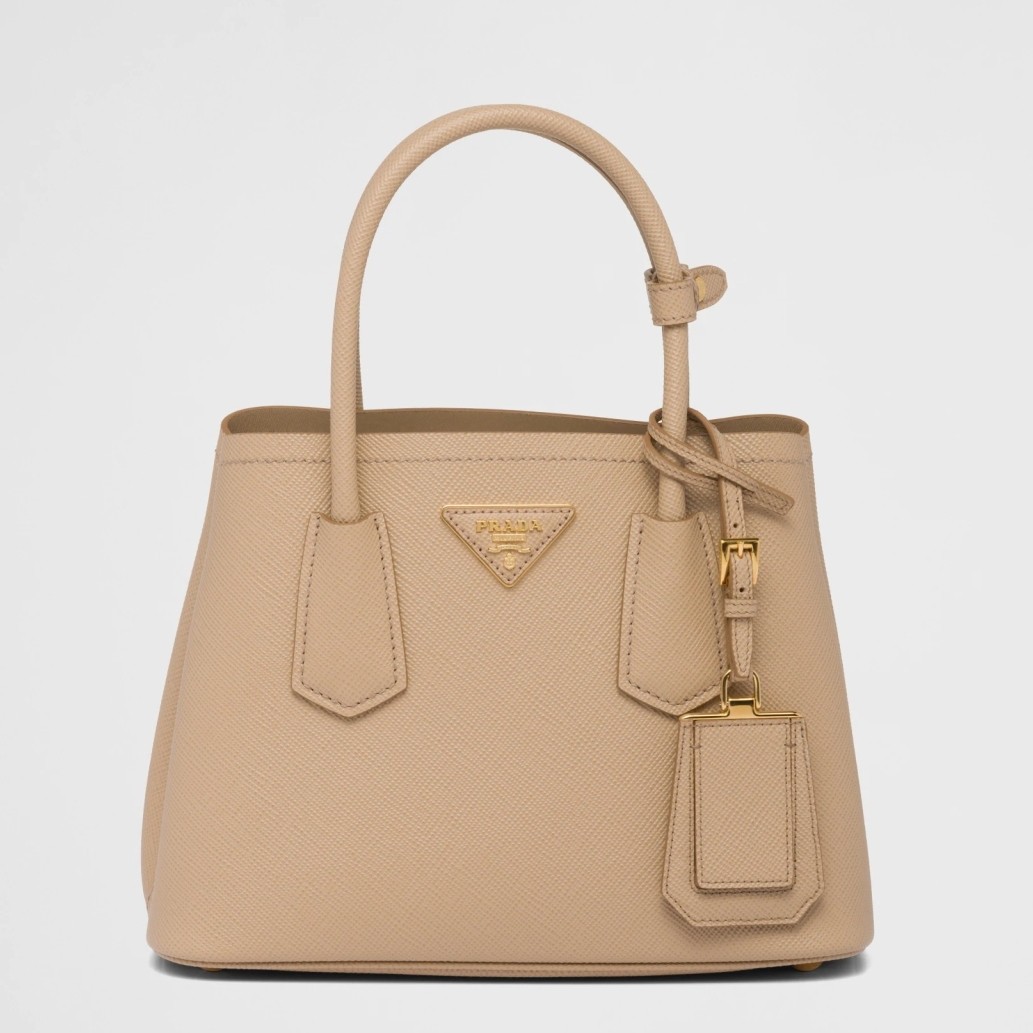 Pra*a double mini bag in beige saffiano leather