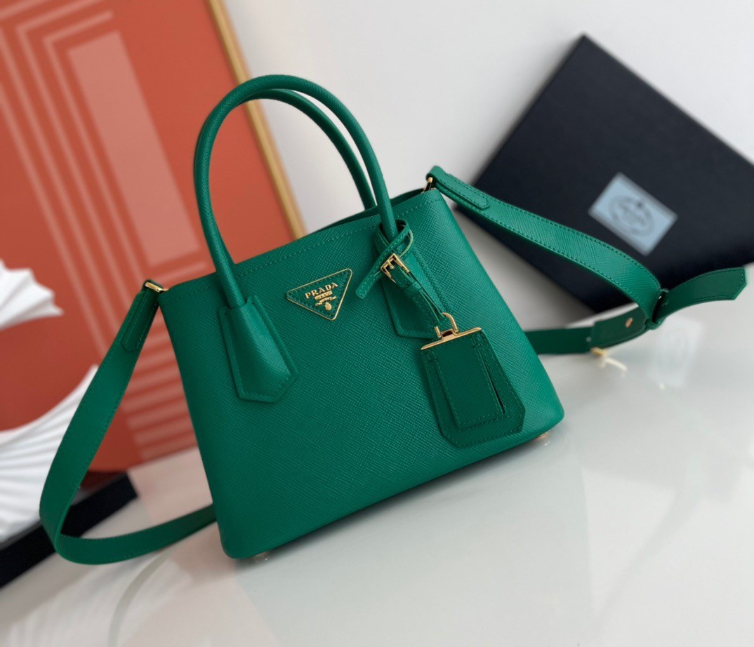 Pra*a double mini bag in green saffiano leather