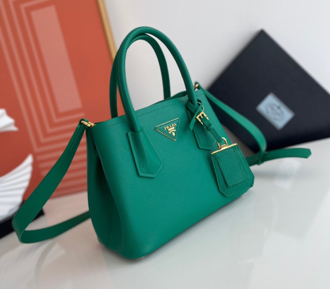 Pra*a double mini bag in green saffiano leather