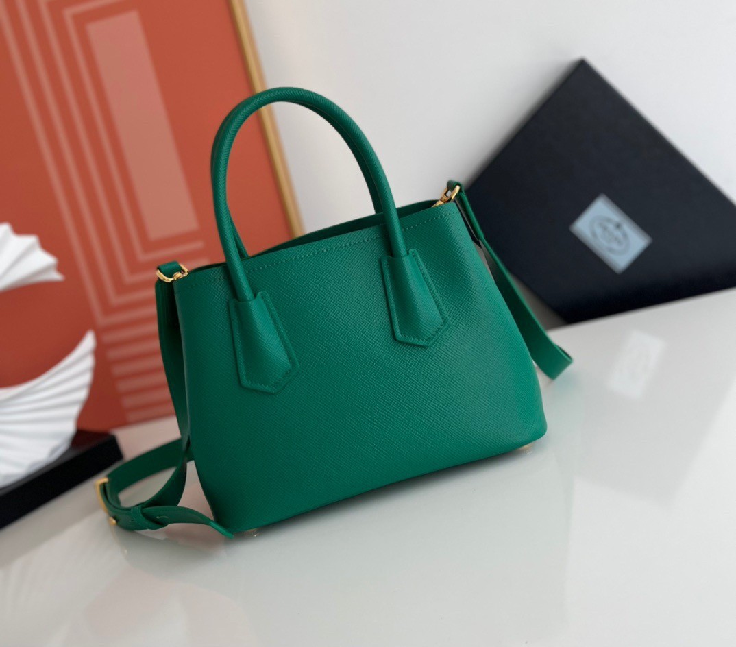Pra*a double mini bag in green saffiano leather