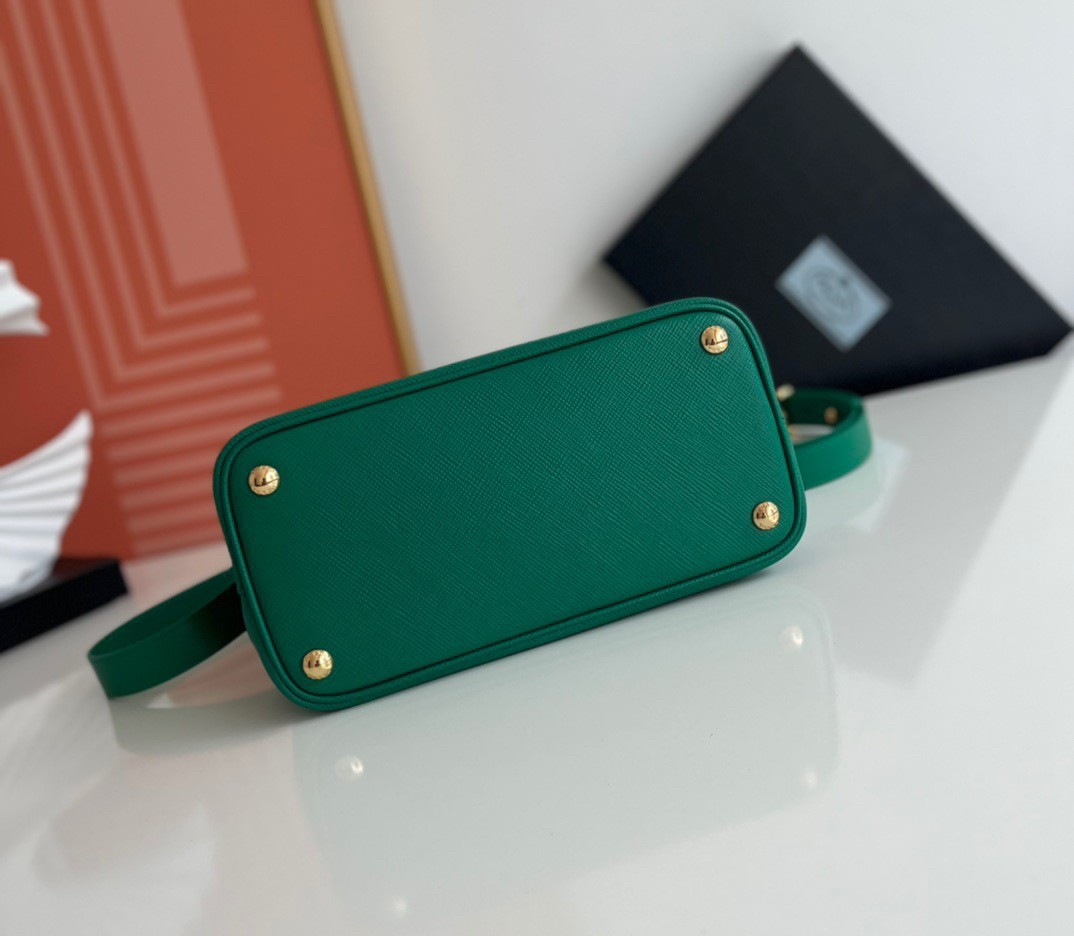Pra*a double mini bag in green saffiano leather