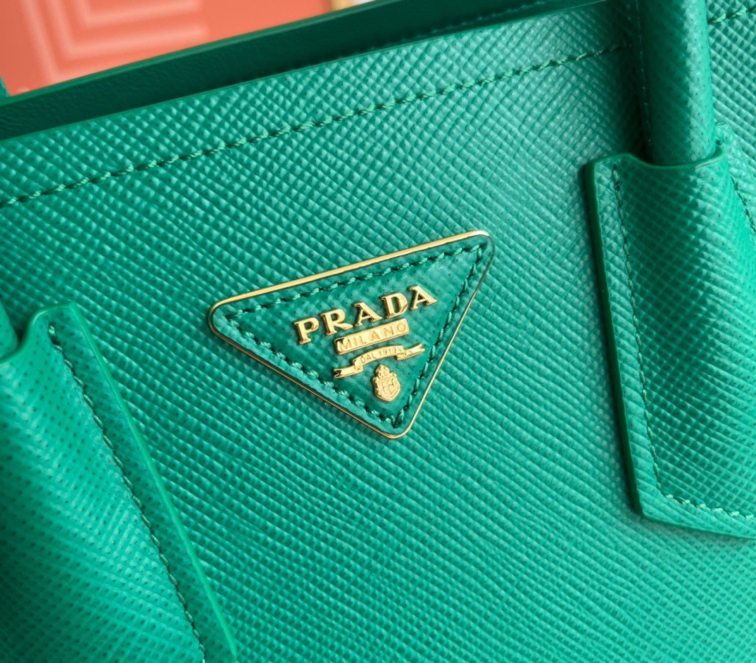 Pra*a double mini bag in green saffiano leather