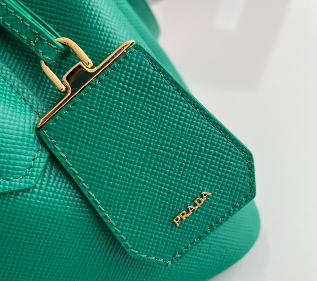 Pra*a double mini bag in green saffiano leather