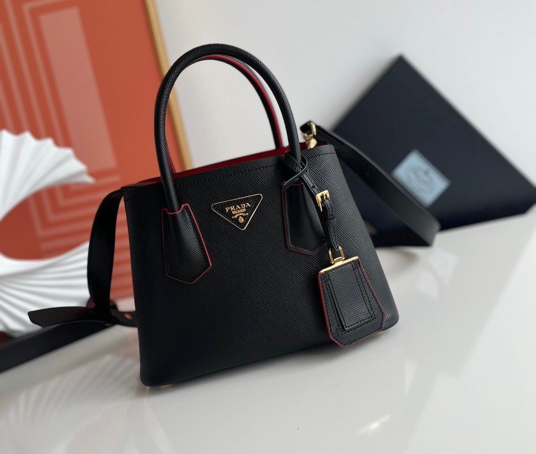 Pra*a double mini bag in black saffiano leather