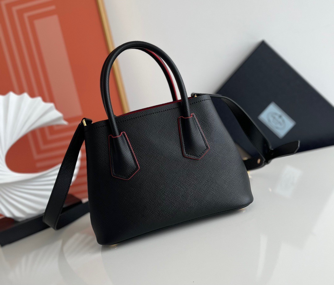 Pra*a double mini bag in black saffiano leather