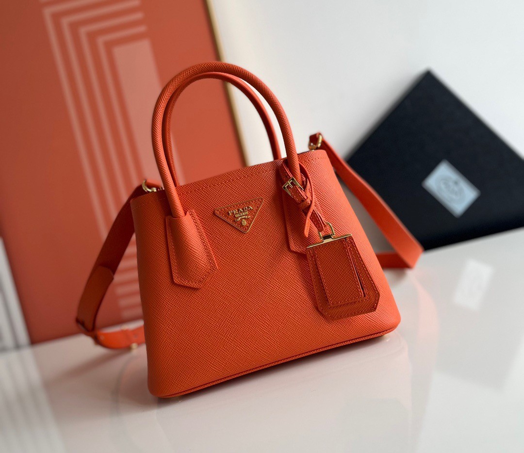 Pra*a double mini bag in orange saffiano leather