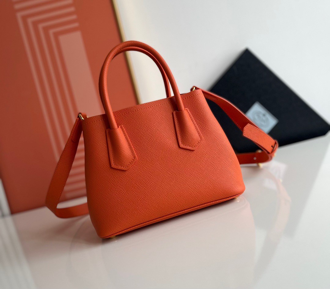 Pra*a double mini bag in orange saffiano leather