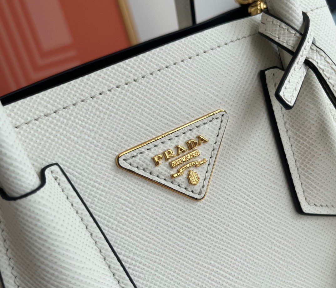 Pra*a double mini bag in white saffiano leather