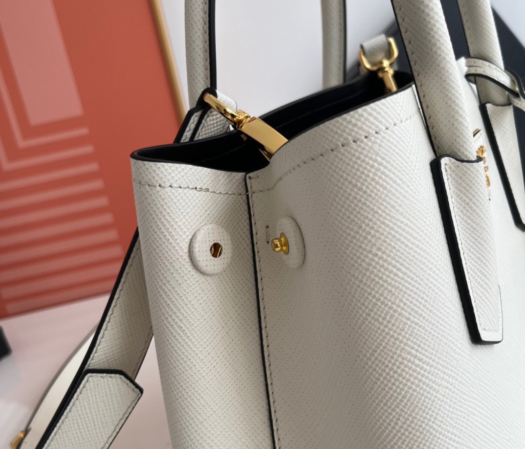 Pra*a double mini bag in white saffiano leather