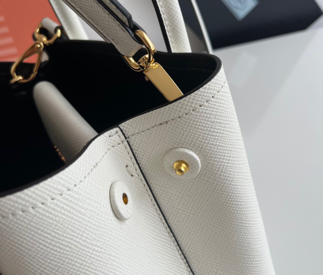 Pra*a double mini bag in white saffiano leather