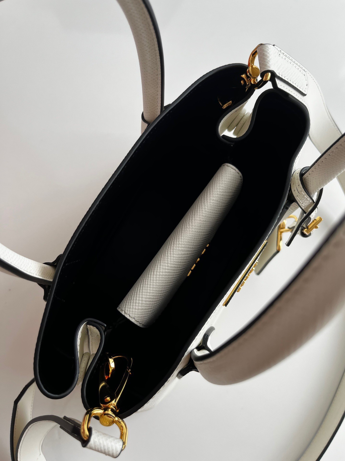 Pra*a double mini bag in white saffiano leather