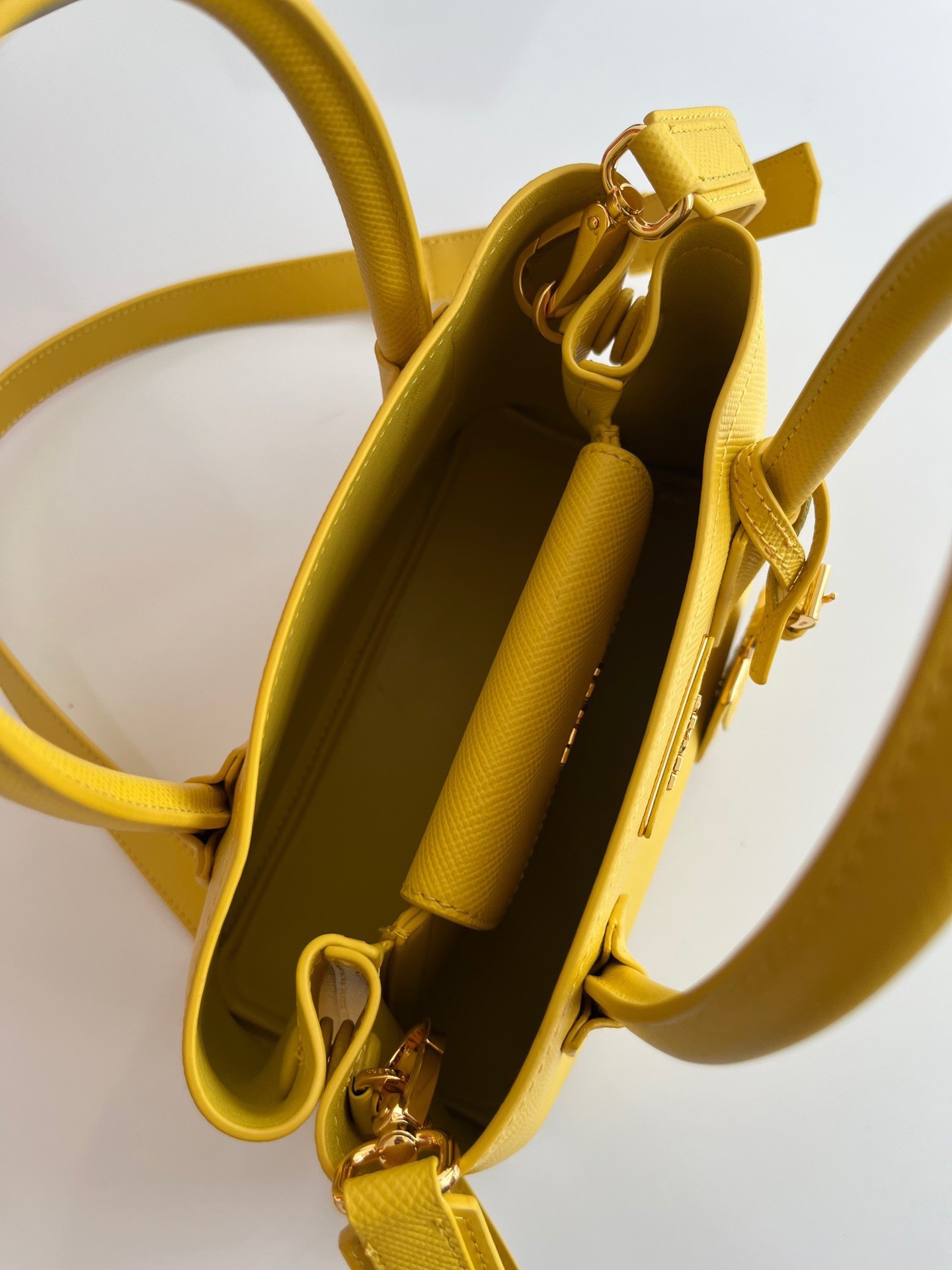 Pra*a double mini bag in yellow saffiano leather