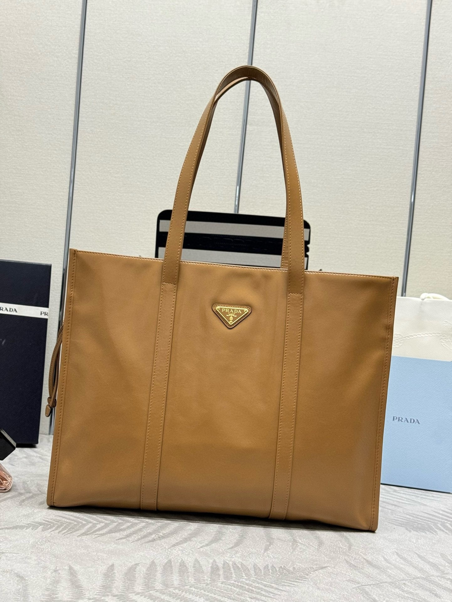 Pra*a large tote bag in brown lambskin