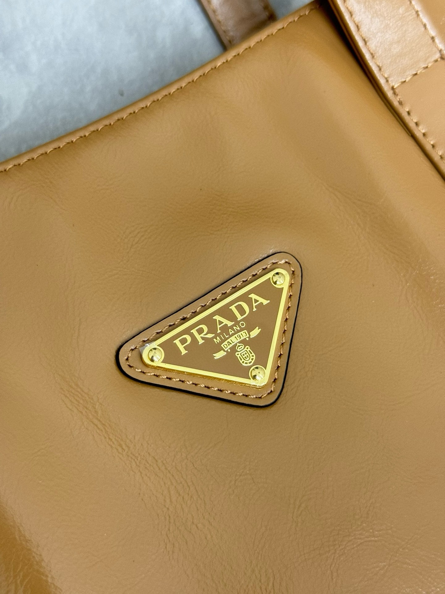 Pra*a large tote bag in brown lambskin