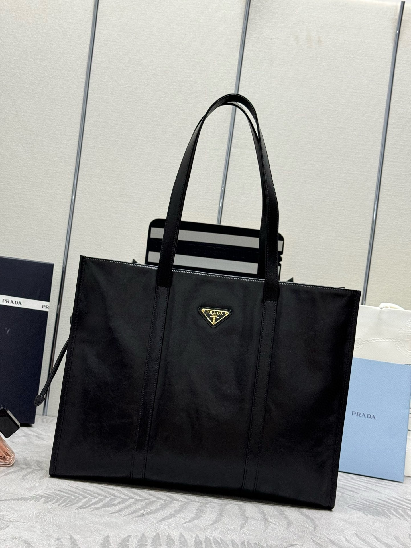 Pra*a large tote bag in black lambskin