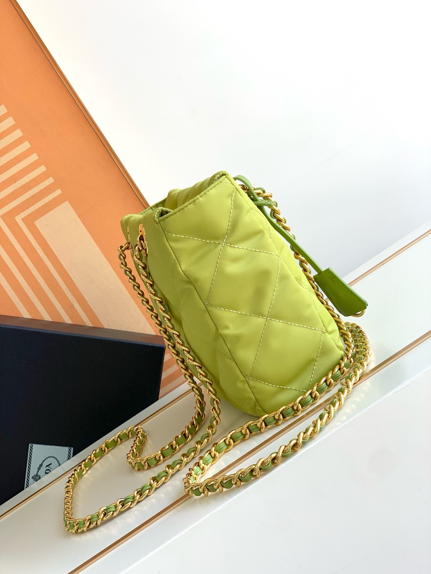 Pra*a re-edition 1995 tote bag in lime green re-nylon