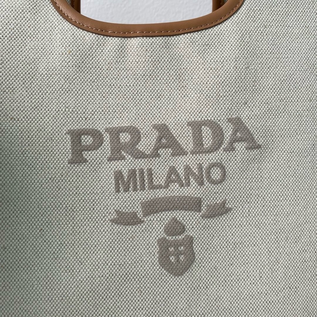 Pra*a medium tote bag in linen blend and leather
