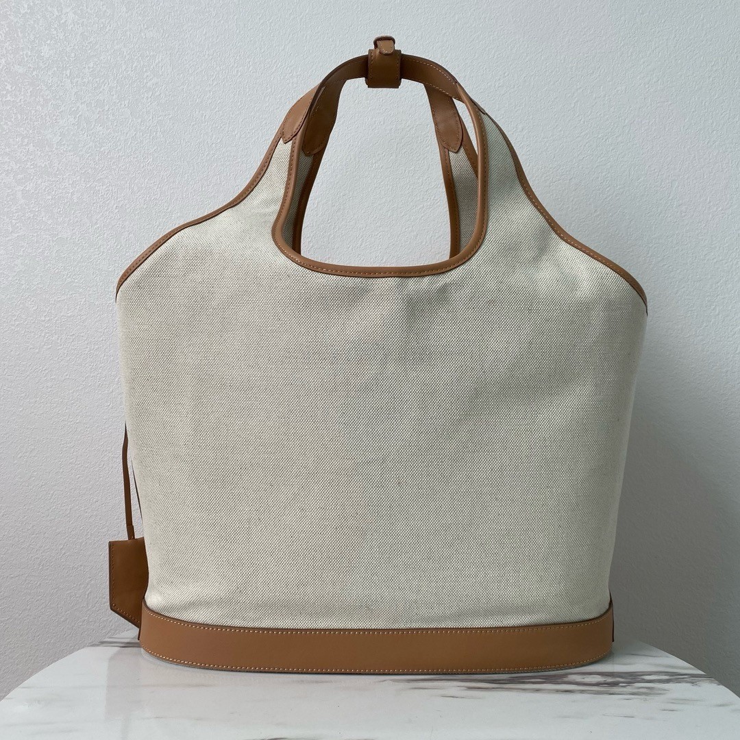 Pra*a large tote bag in linen blend and leather