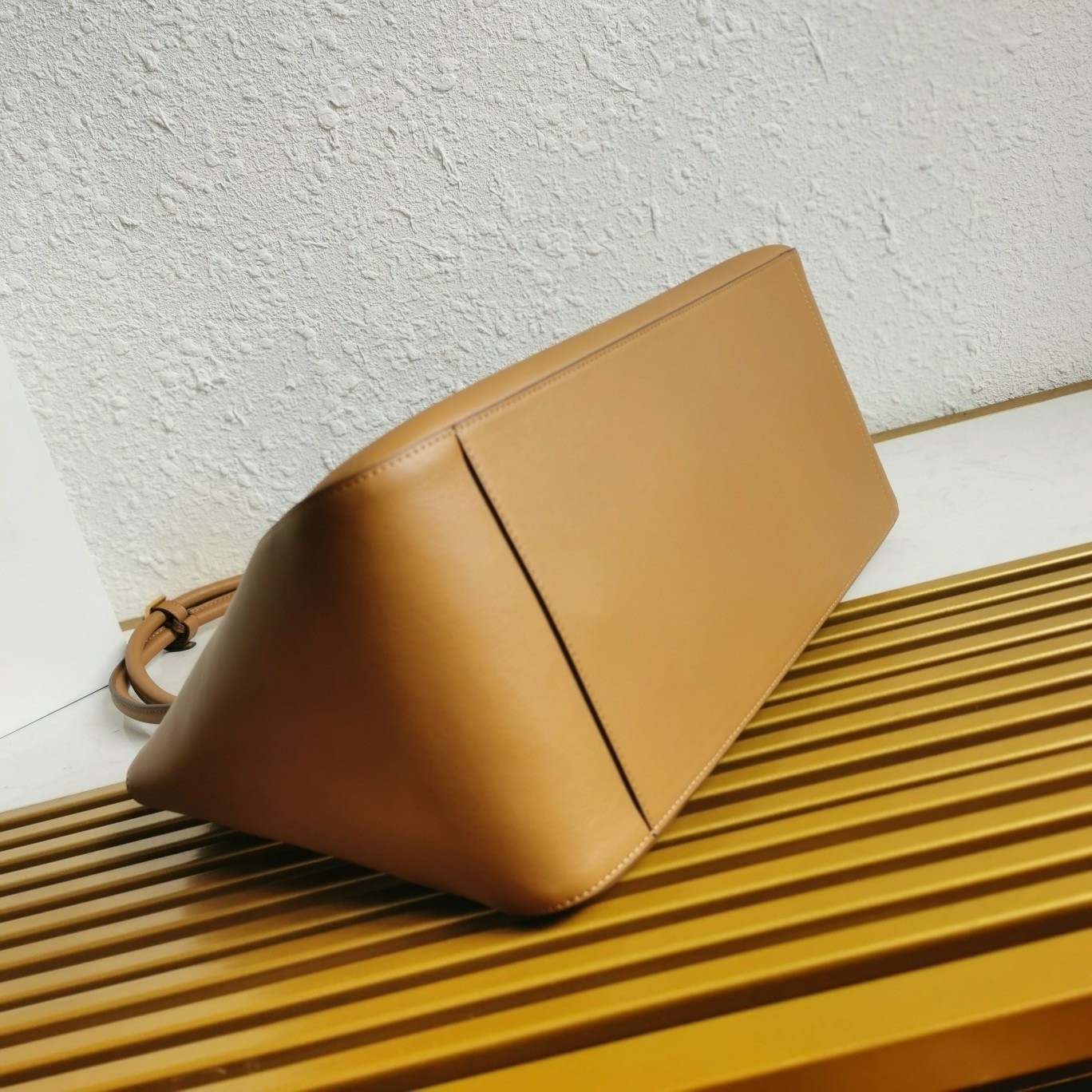Pra*a large tote bag in caramel smooth calfskin