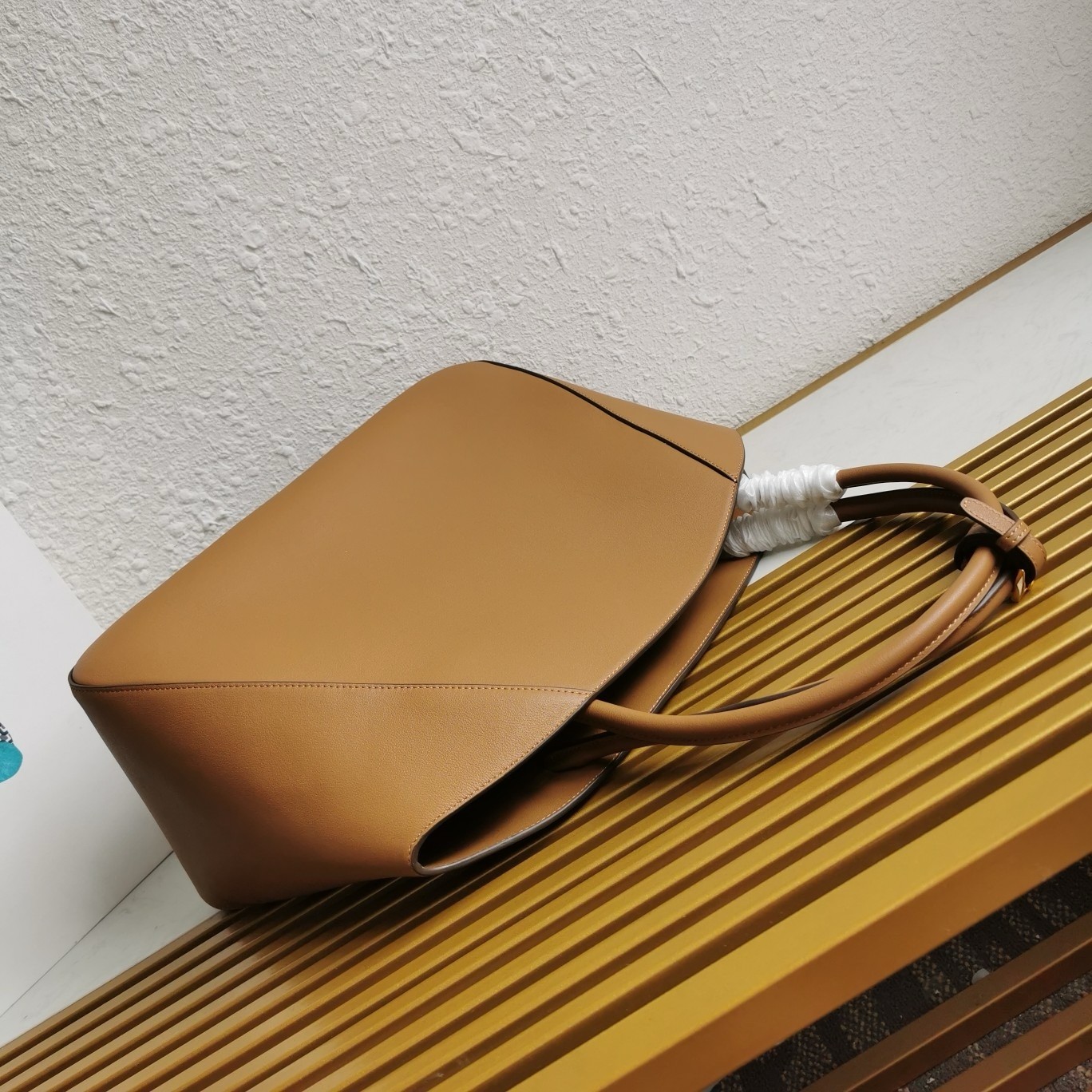 Pra*a large tote bag in caramel smooth calfskin