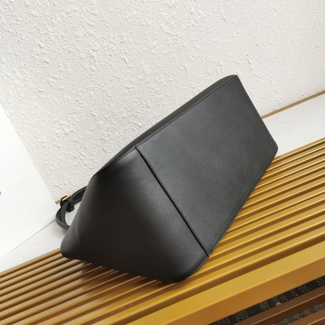 Pra*a large tote bag in black smooth calfskin