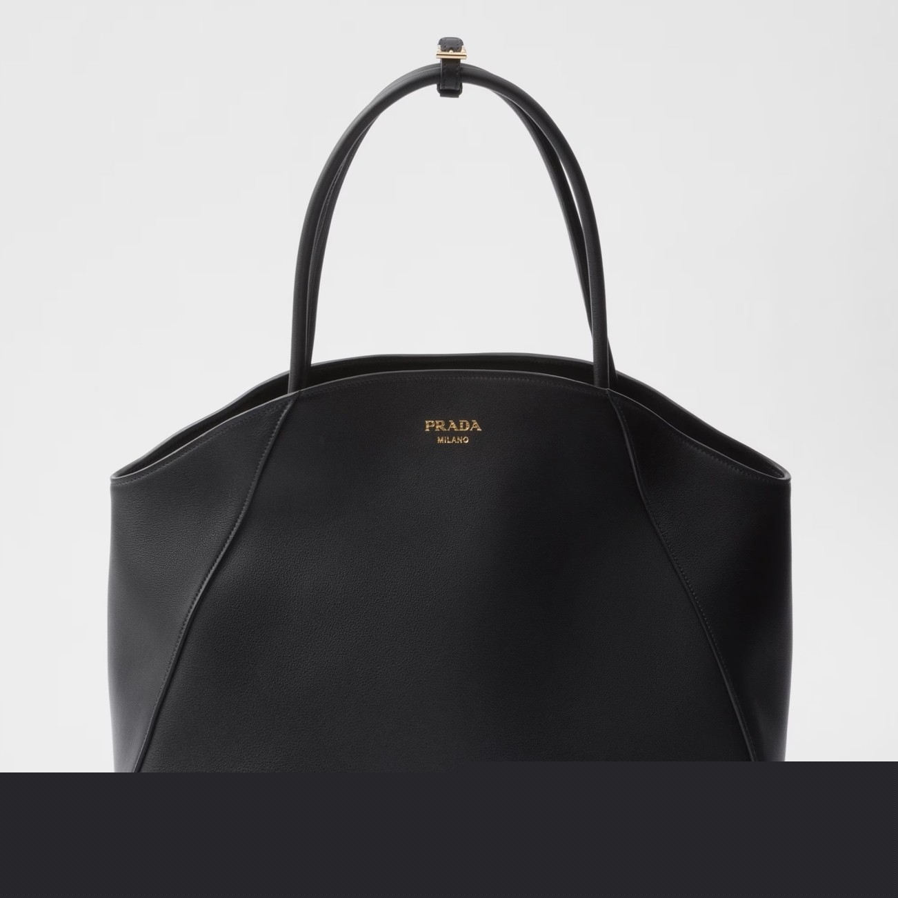 Pra*a large tote bag in black smooth calfskin