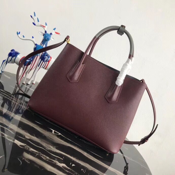 Pra*a bicolor double medium garnet saffiano bag