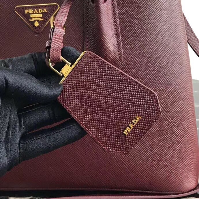 Pra*a bicolor double medium garnet saffiano bag