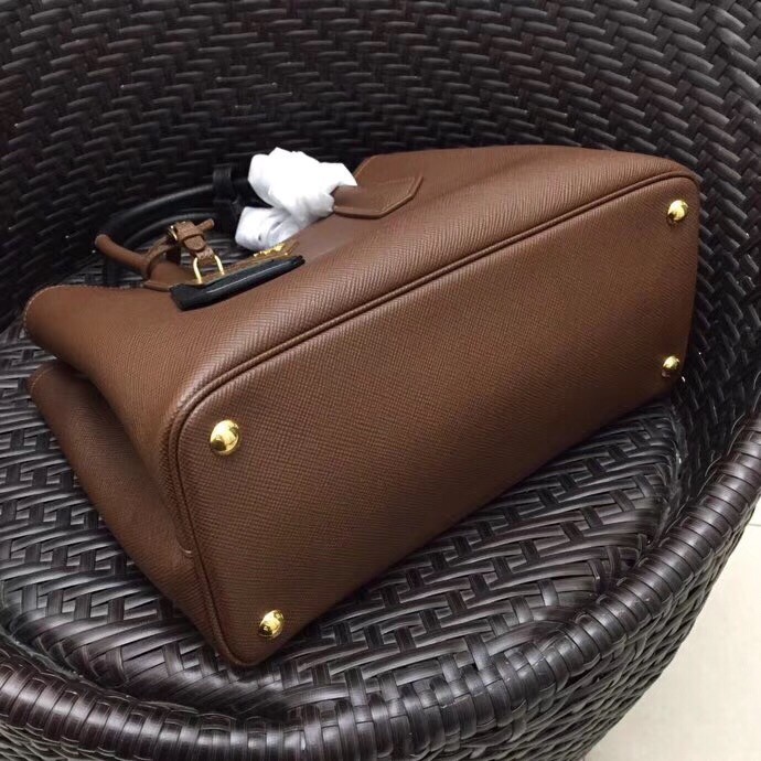 Pra*a bicolor double medium palisander saffiano bag