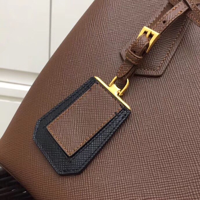 Pra*a bicolor double medium palisander saffiano bag