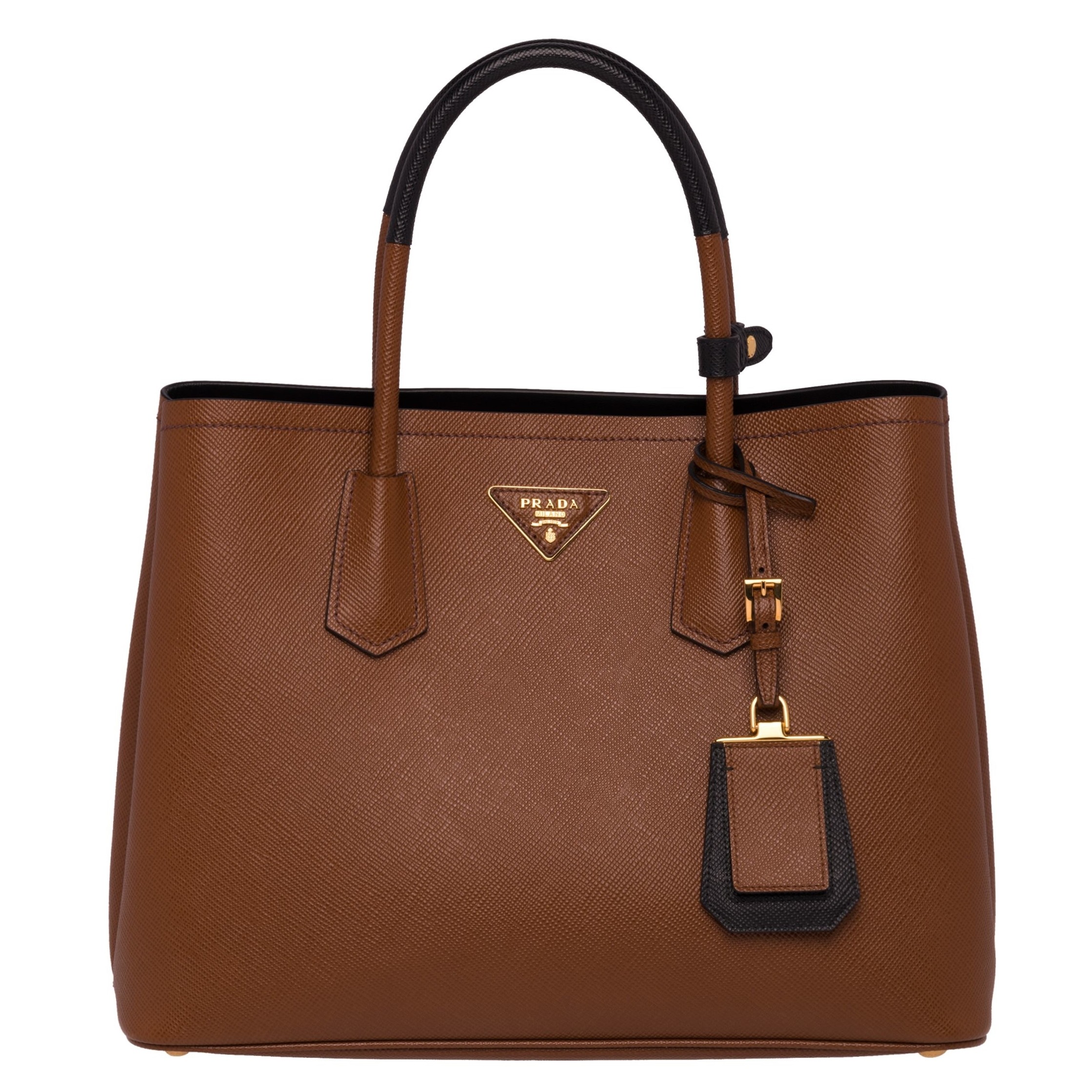 Pra*a bicolor double medium palisander saffiano bag