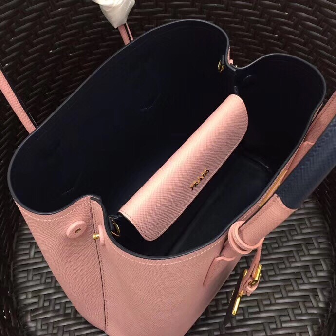 Pra*a bicolor double medium pink saffiano bag