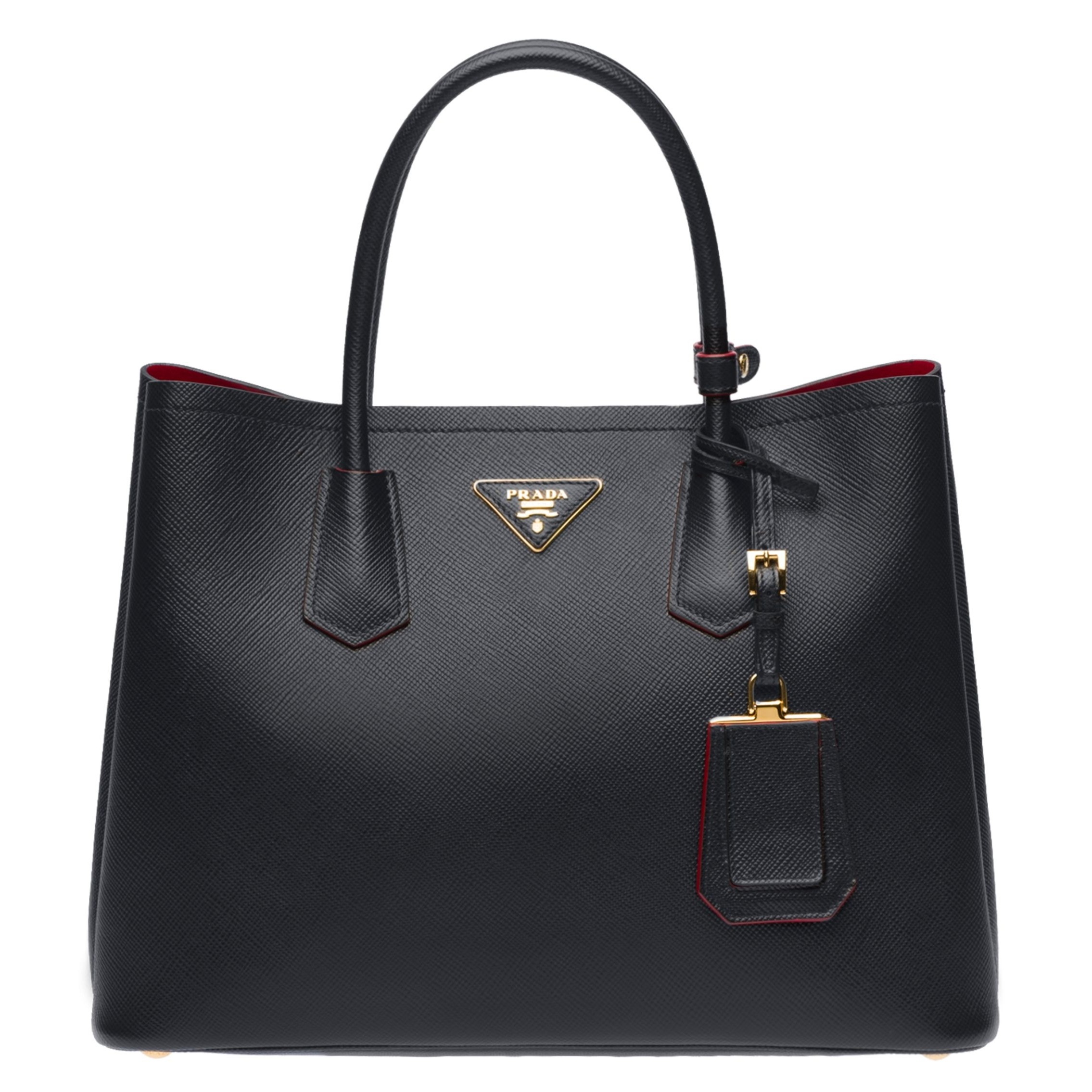 Pra*a black saffiano double medium bag