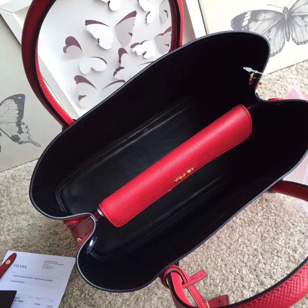 Pra*a red saffiano double medium bag