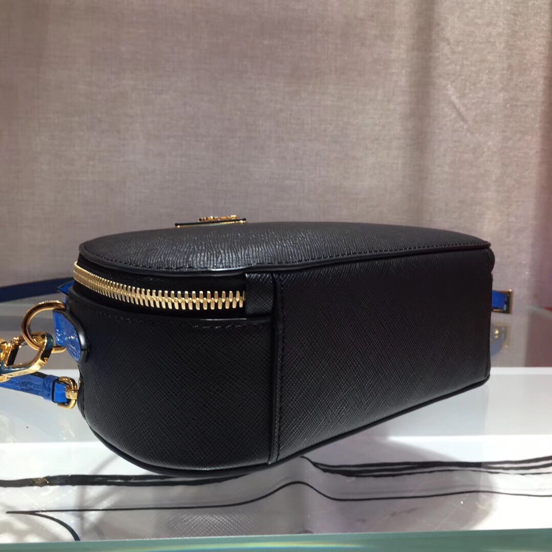 Pra*a odette black saffiano and blue crocodile bag