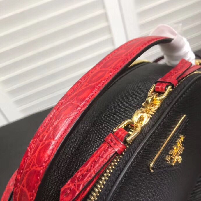 Pra*a odette black saffiano and red crocodile bag