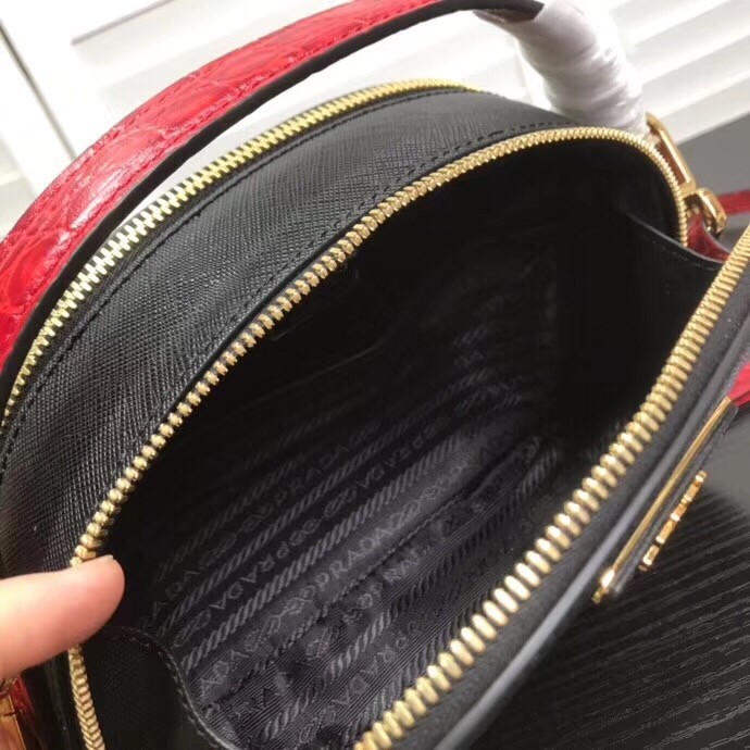 Pra*a odette black saffiano and red crocodile bag