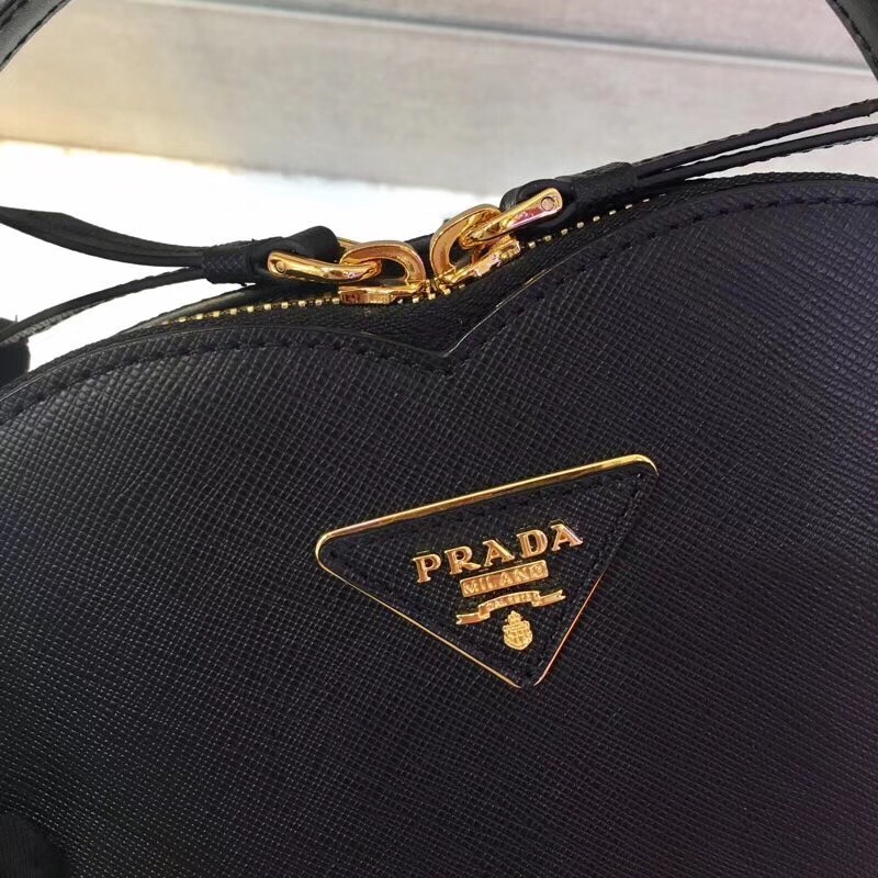 Pra*a odette heart bag in black saffiano leather