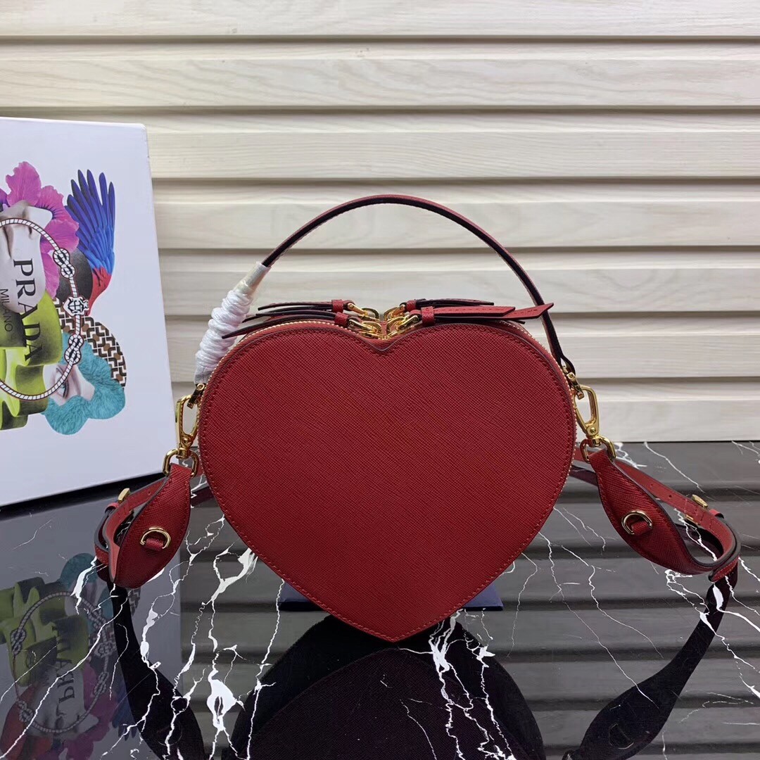 Pra*a odette heart bag in red saffiano leather