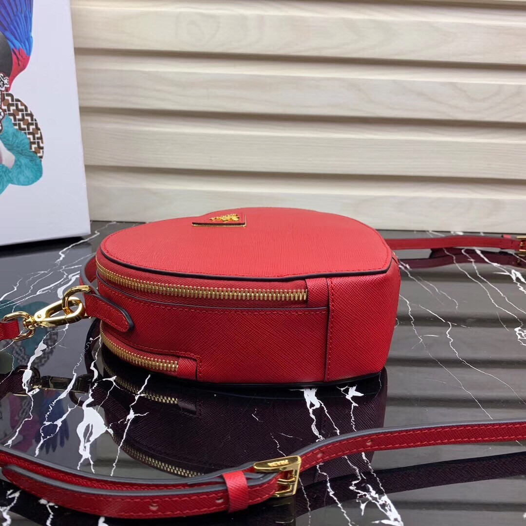 Pra*a odette heart bag in red saffiano leather