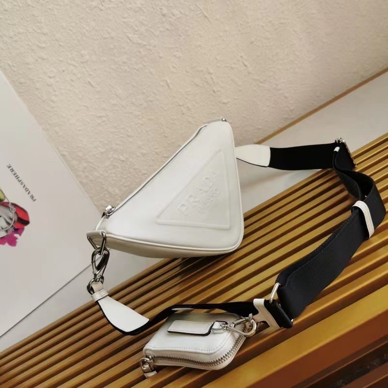 Pra*a triangle shoulder bag in white leather