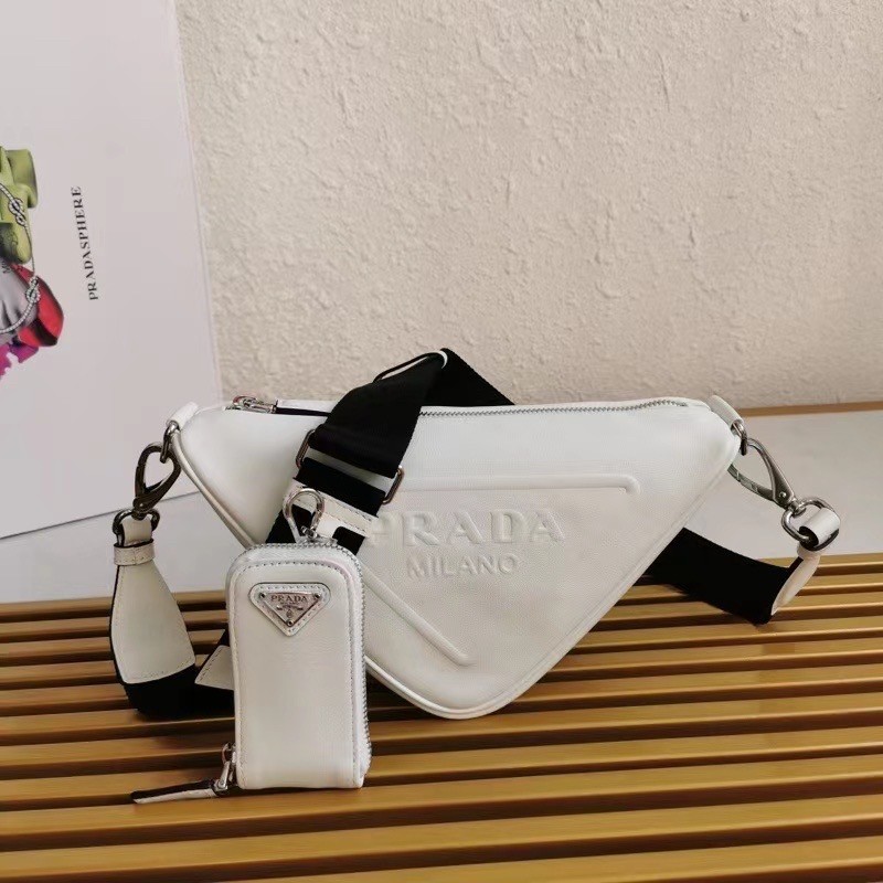 Pra*a triangle shoulder bag in white leather