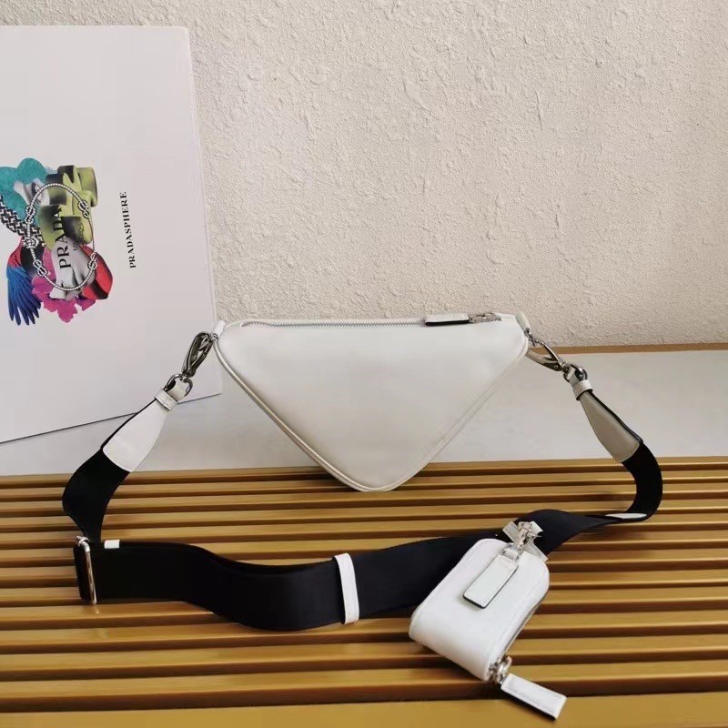Pra*a triangle shoulder bag in white leather