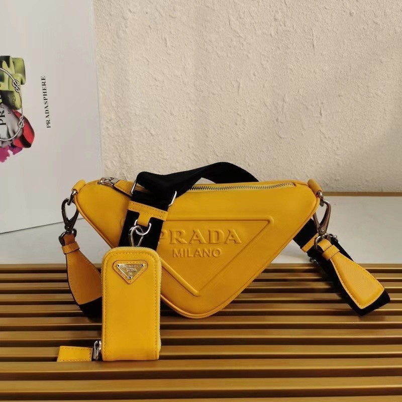 Pra*a triangle shoulder bag in yellow leather