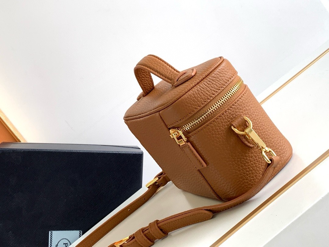 Pra*a mini vanity bag in brown grained leather